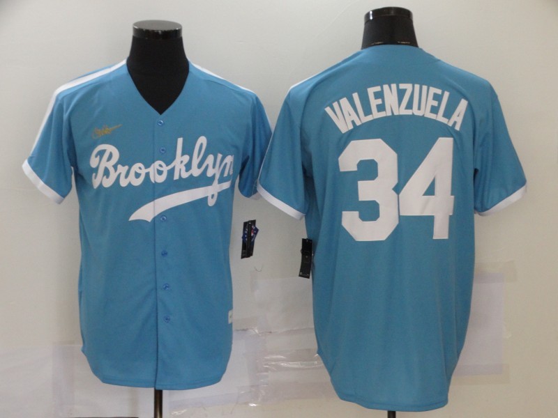 Men's Los Angeles Dodgers Fernando Valenzuela #34 Light Blue Baseball Jersey